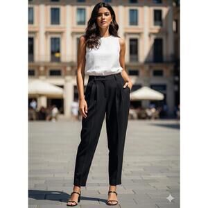 Cinq à Sept Black Pleated Dress Trousers Size 0 High Rise Exc